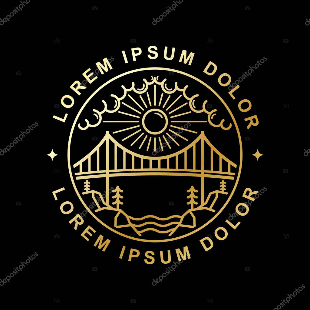 Illustration of bridges and sun line art style designs