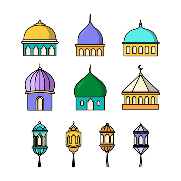 Collection de dessins de mosquée et de lanternes — Image vectorielle