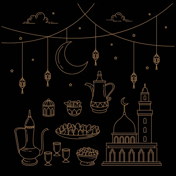 Eid Al-Fitr Celebration Line art — Stock Vector