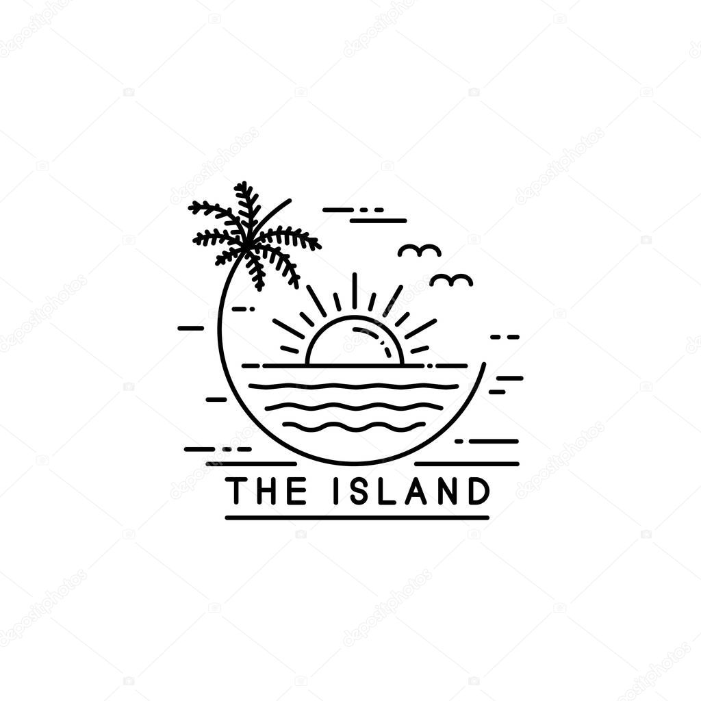 Coastline on tropical island, line art style design