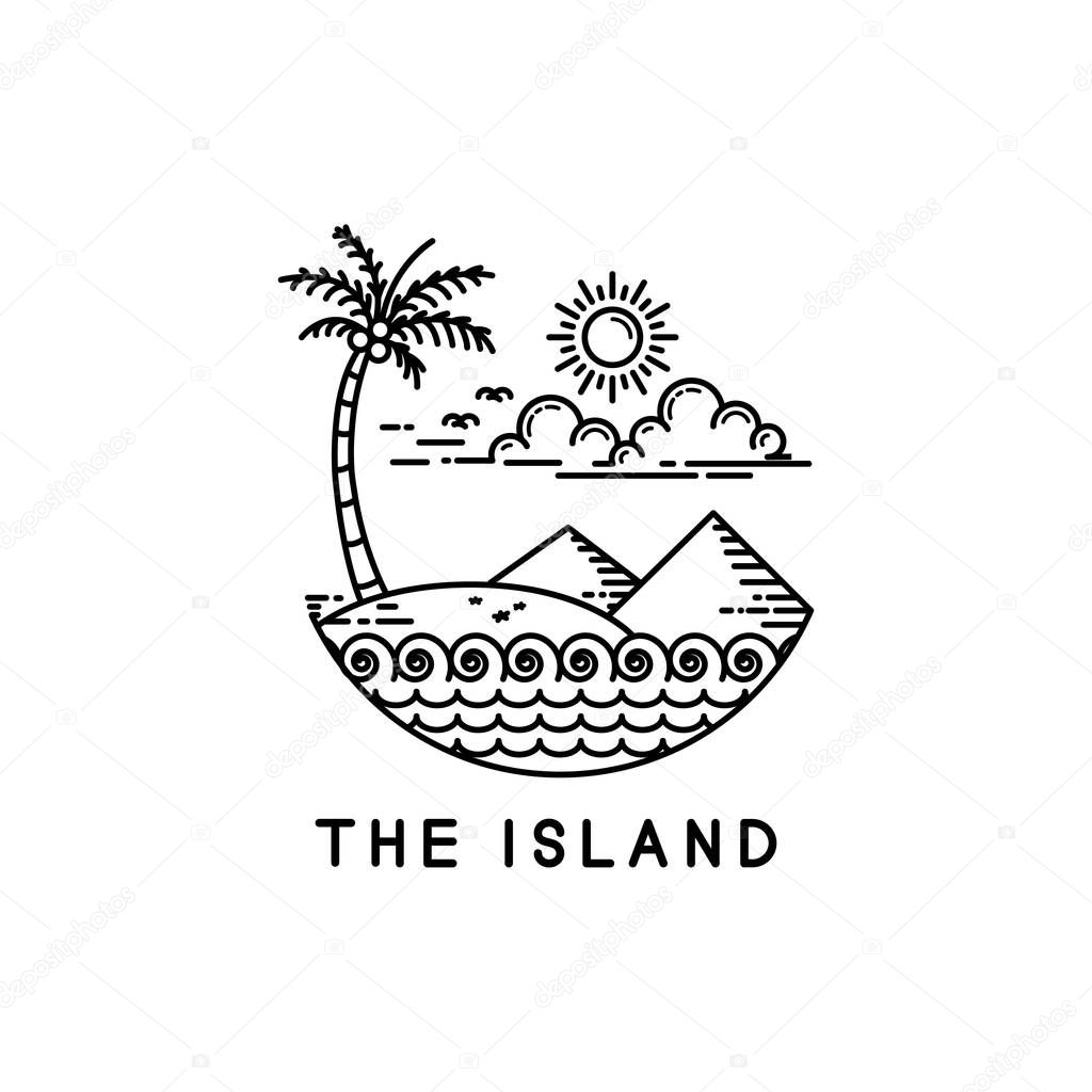 Coastline on tropical island, line art style design