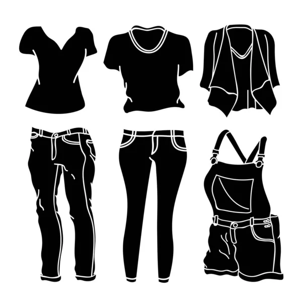 Silhouette collection de vêtements design — Image vectorielle