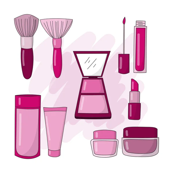 Diseño de maquillaje y herramientas de belleza — Vector de stock