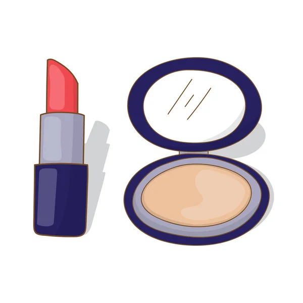 Lápiz labial y polvo facial — Vector de stock