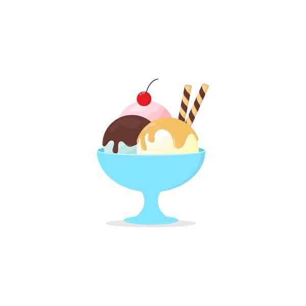Расплавленное Мороженое Миске Вафельным Рулоном Вишневым Плоским Дизайном Белом Фоне — стоковый вектор