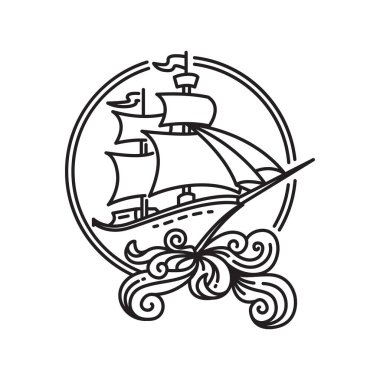 korsan gemisi tasarımı tek yelkenli gemi vektör çizimi