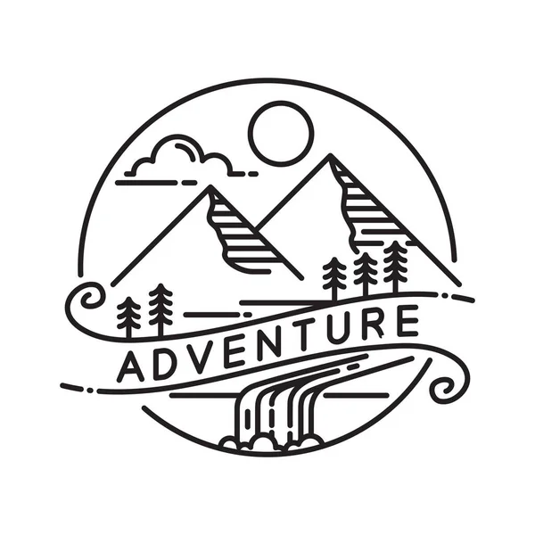 Monoline Mountain Outdoor Abzeichen Logo Design Vector Template — Stockvektor