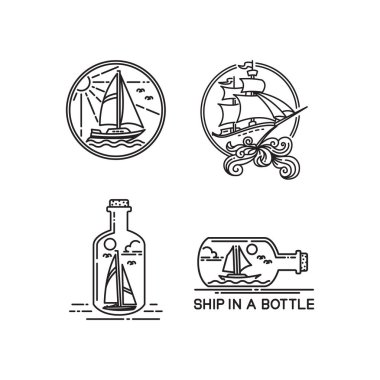 Monoline yelkenli tasarım logosu sette