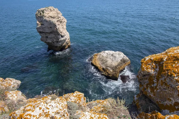 Paesaggio Marino Fantastici Colori Delle Rocce Del Mare Tyulenovo Costa — Foto Stock