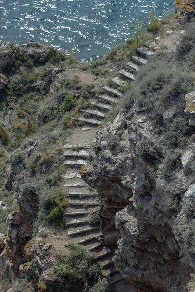 Escaleras Empinadas Agua Paisaje Marino Del Cabo Kaliakra Costa Del — Foto de Stock