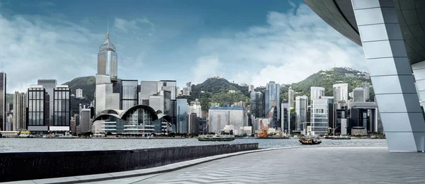 Sűrű Felhőkarcolók Márvány Padló Hong Kong Kína — Stock Fotó