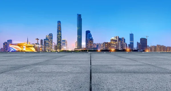 Empty Marble Floor Night View Guangzhou City — Stock Photo, Image