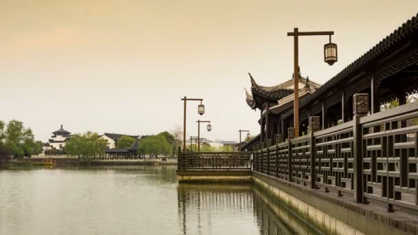 Uzun Koridor Köprüsü Çince Klasik Mimari Tarzı Hızlandırılmış Fotoğrafçılık Stok Çekim 