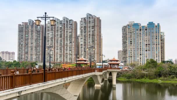 Skyline Van Stad Jiulong Rivier Zhangzhou China Time Lapse Fotografie — Stockvideo