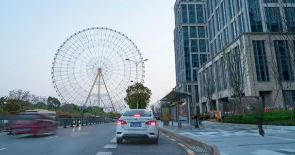 Noční Pohled Město Hřiště Rotující Ferris Wheel Časosběrné Fotografie — Stock video