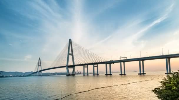 Sea Bridge Dusk Fantasy Sky Shantou Guangdong China Time Lapse — Stock Video