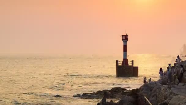 Phare Coucher Soleil Bord Mer Photographie Time Lapse Clip Vidéo