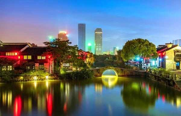 Wuxi Нічна Сцена Відомі Води Місто Китаї — стокове фото