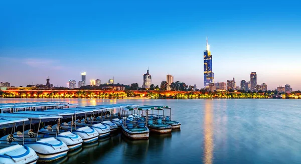 Nanjing Xuanwu Lake Financial District Edificio Paesaggio Notte — Foto Stock