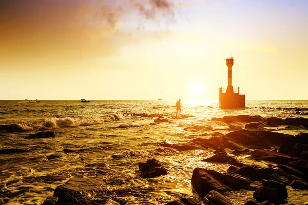 Céu Crepúsculo Farol Recife — Fotografia de Stock