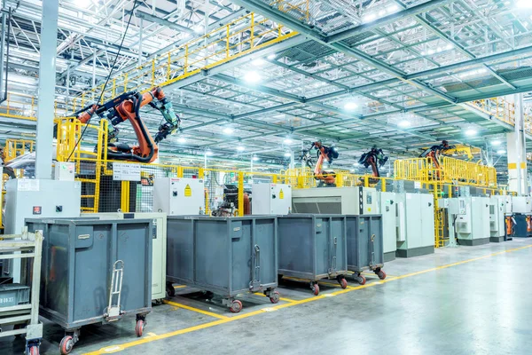 Jiangxi China August 2017 Modern Car Production Line Robô Está — Fotografia de Stock