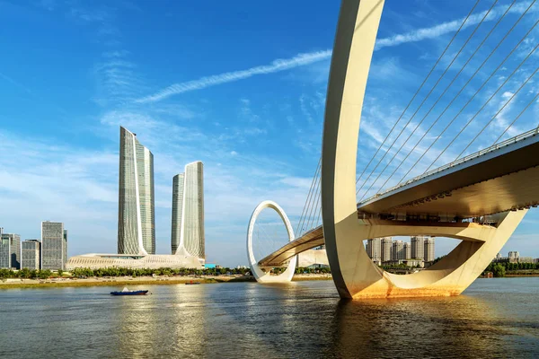 China Nanjing Stadtsilhouette Und Moderne Gebäude Dämmerungslandschaft — Stockfoto