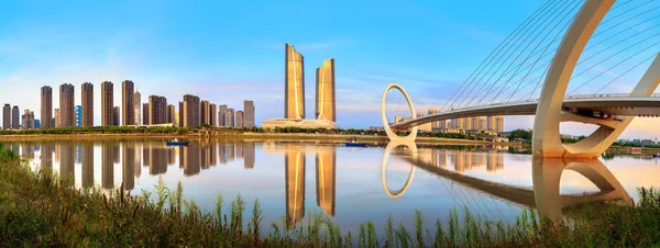 Kina Nanjing Stadens Silhuett Och Moderna Byggnader Twilight Landskap — Stockfoto