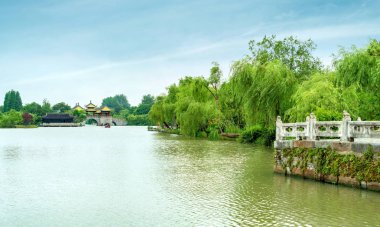 Wuting Bridge, also known as the Lotus Bridge, is a famous ancient building in the Slender West Lake in Yangzhou, China. clipart