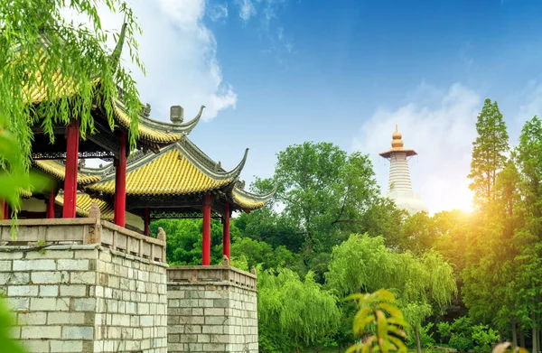 Lotus Bridgeとして知られるWuting Bridgeは 中国の揚州にあるスレンダー西湖で有名な古代の建物です — ストック写真