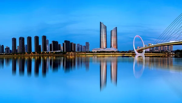 China Nanjing Skyline Cidade Edifícios Modernos Paisagem Noturna — Fotografia de Stock