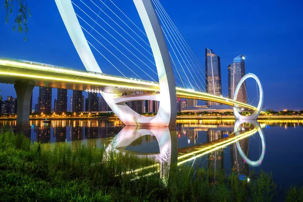 Kína Nanjing Városára Modern Épületek Éjszakai Tájkép — Stock Fotó