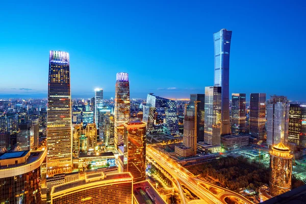 Edifícios Arranha Céus Viadutos Distrito Financeiro Cidade Vista Noturna Pequim — Fotografia de Stock