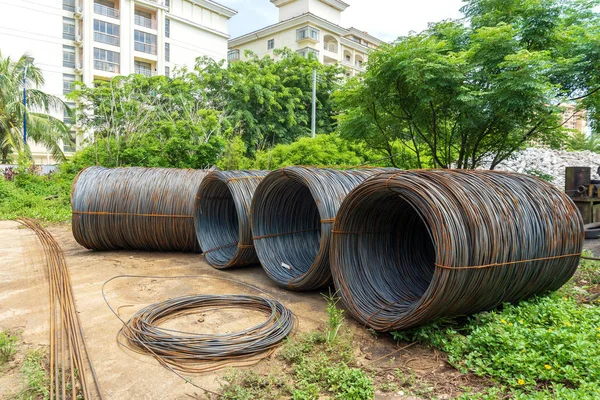 Acélbeton Megerősítésére Beton Építési Területen Ház Építés Alatt Háttér — Stock Fotó