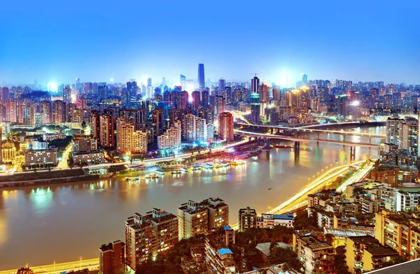 High Rise Montanha Cidade Noite Cidade Ocidental China Chongqing — Fotografia de Stock