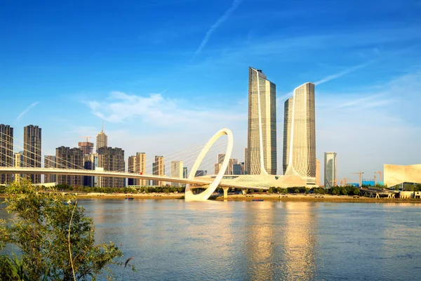 Kina Nanjing Stadens Silhuett Och Moderna Byggnader Twilight Landskap — Stockfoto