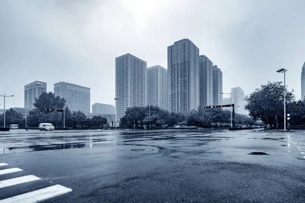 Heavy Rain Streets Skyscrapers China — Stock Photo, Image