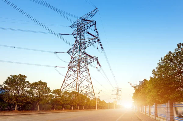 Highways and high-voltage tower — Stock Photo, Image