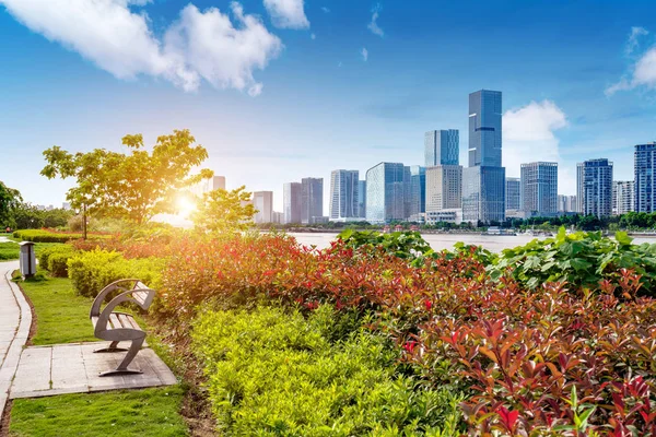 Street parks and modern buildings Stock Picture