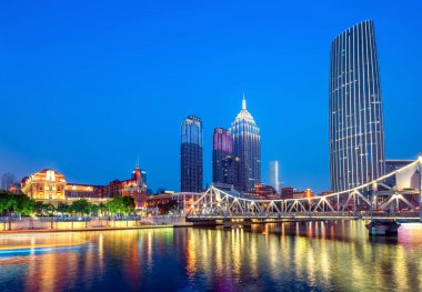Tianjin City, Çin, gece manzarası