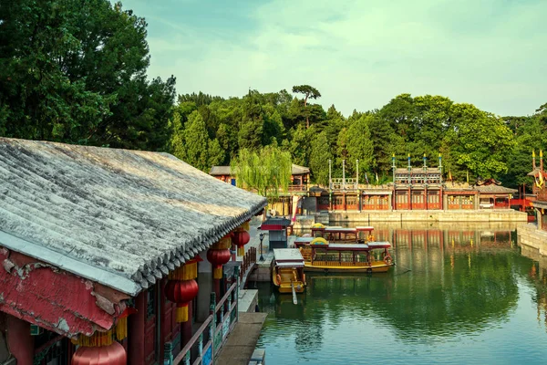 A nyári palota, a hátsó hegyi tó és Suzhou Streeth Jogdíjmentes Stock Fotók