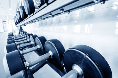 Salonda kontrastlı ve tek renk tonlu halterler var.