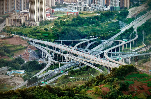Najbardziej Skomplikowany Wiadukt Chongqing Chiny — Zdjęcie stockowe