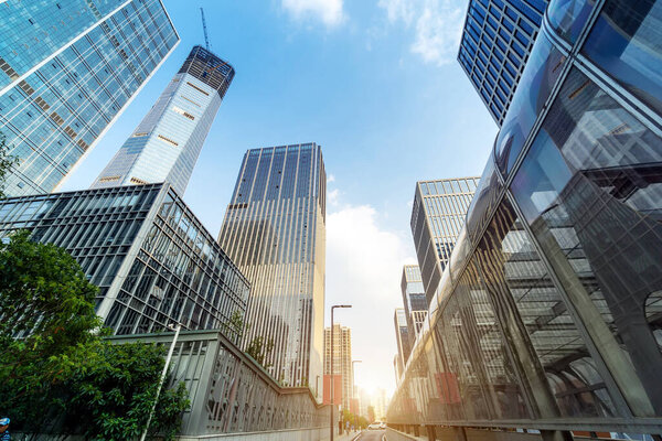 High-rise buildings in the financial district of the city, Jinan, China.