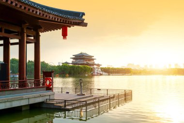 Bir datang furong parkı manzarası, burası ünlü bir turist manzarası. Xi 'an, Çin.