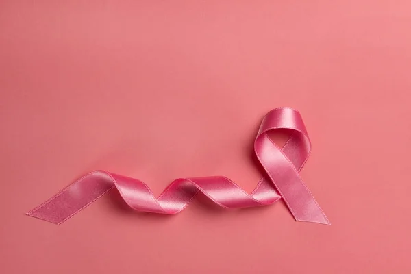 Różowa Wstążka Tle Róży Rak Piersi — Zdjęcie stockowe