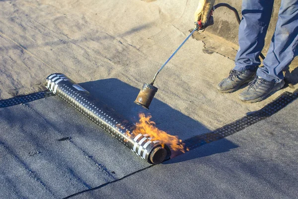 Roll Roofing Installation Propane Blowtorch Construction Works