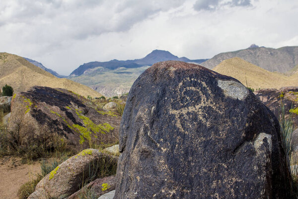 Cholpon-Ata, Kyrgyzstan - December 7 2018: Petroglyphs museum.