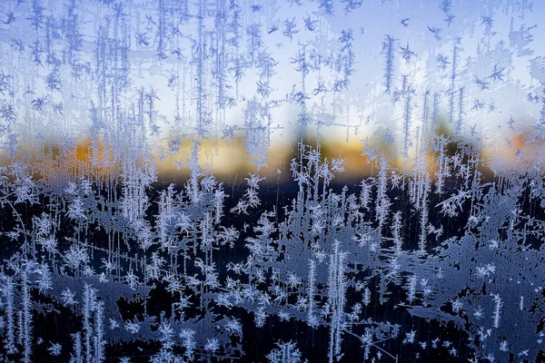 Interior Congelado Coche Vista Cristal Ventana Cubierta Hielo Temprano Mañana — Foto de Stock