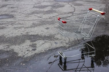 süpermarketten boş bir bakkal sepeti ve yansıması 