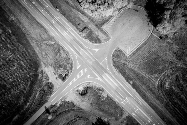 Marquage Routier Sur Une Autoroute Banlieue Automne Photo Drone — Photo